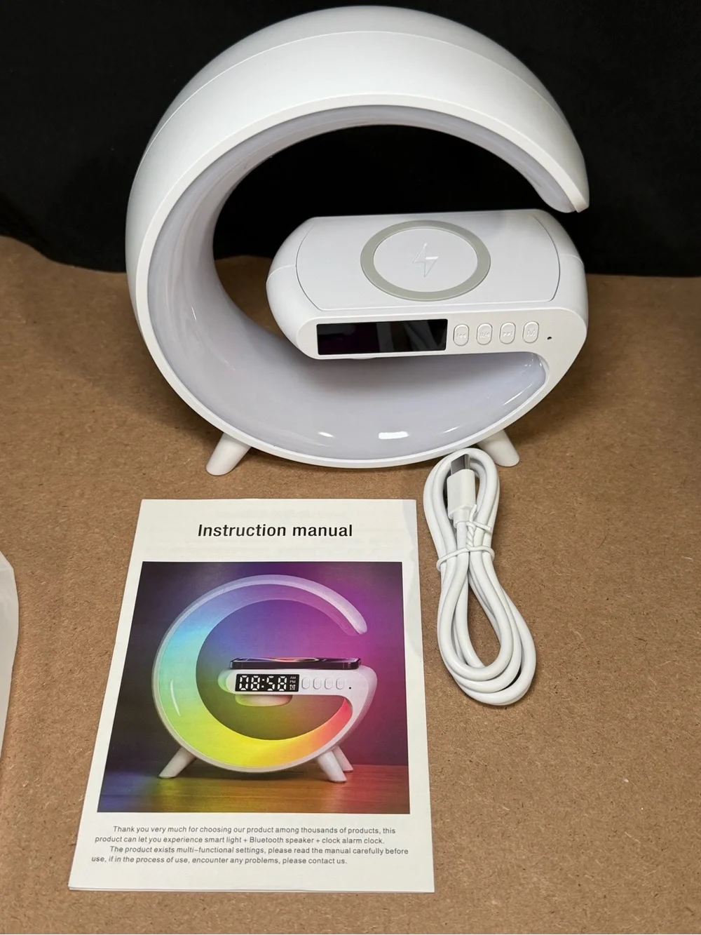 G Shape Wireless Charger Lamp RGB Light Bluetooth Speaker Open Box Never Used